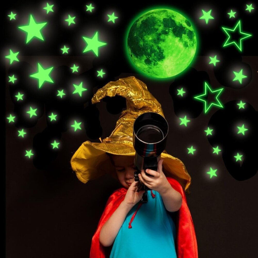Glow Stars and Full Moon Wall Stickers for Starry Sky,Glowing Star Beautiful Wal